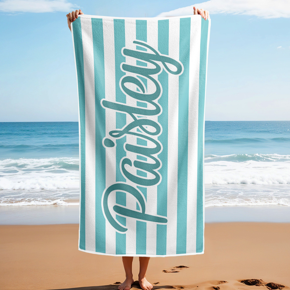 Custom Beach Towel Retro Stripe Style Personalized Name Bath Towel Pool Towel