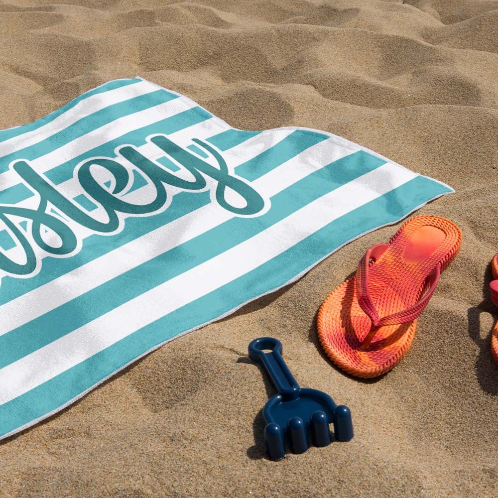 Custom Beach Towel Retro Stripe Style Personalized Name Bath Towel Pool Towel