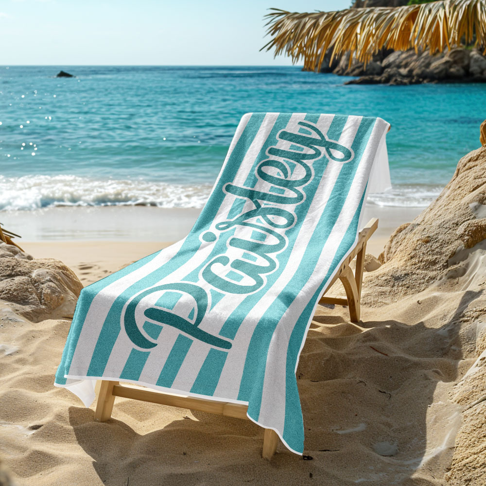 Custom Beach Towel Retro Stripe Style Personalized Name Bath Towel Pool Towel