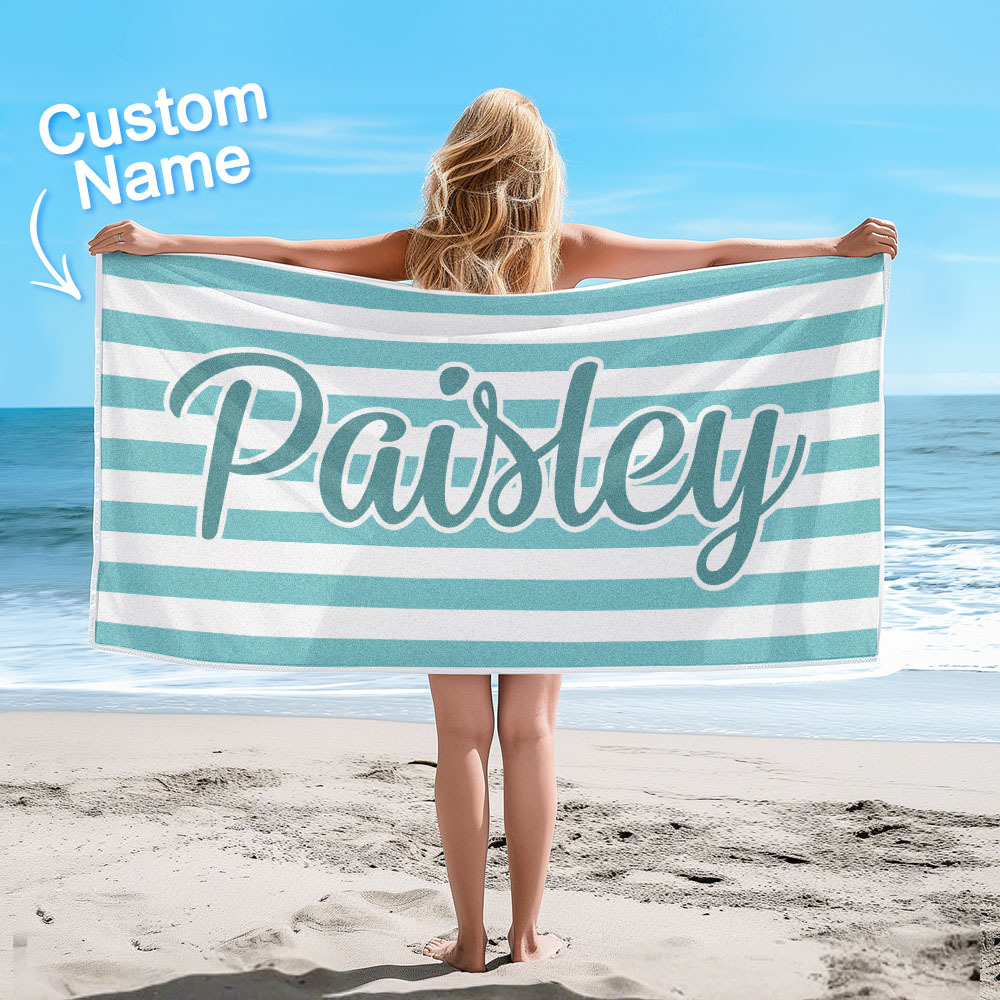 Custom Beach Towel Retro Stripe Style Personalized Name Bath Towel Pool Towel