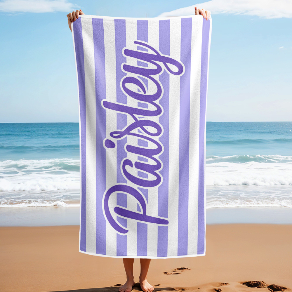 Custom Beach Towel Retro Stripe Style Personalized Name Bath Towel Pool Towel