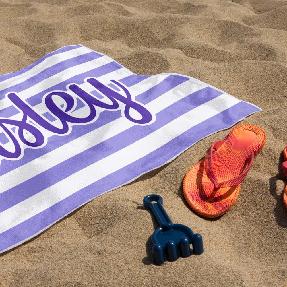 Custom Beach Towel Retro Stripe Style Personalized Name Bath Towel Pool Towel