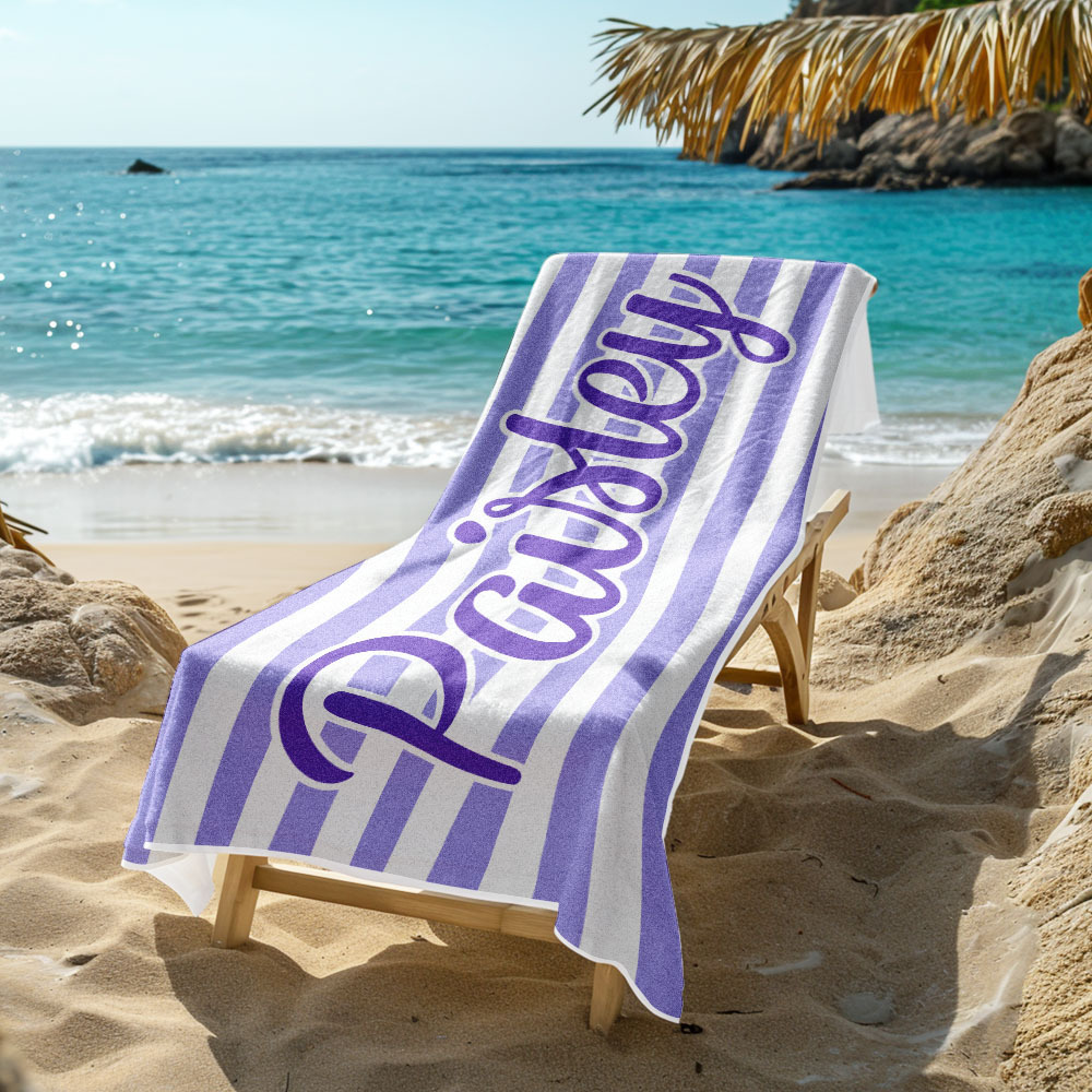 Custom Beach Towel Retro Stripe Style Personalized Name Bath Towel Pool Towel