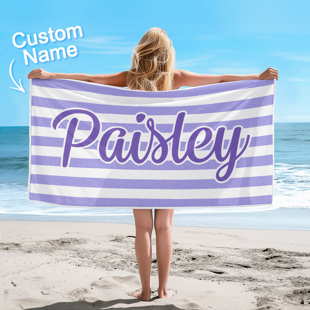 Custom Beach Towel Retro Stripe Style Personalized Name Bath Towel Pool Towel