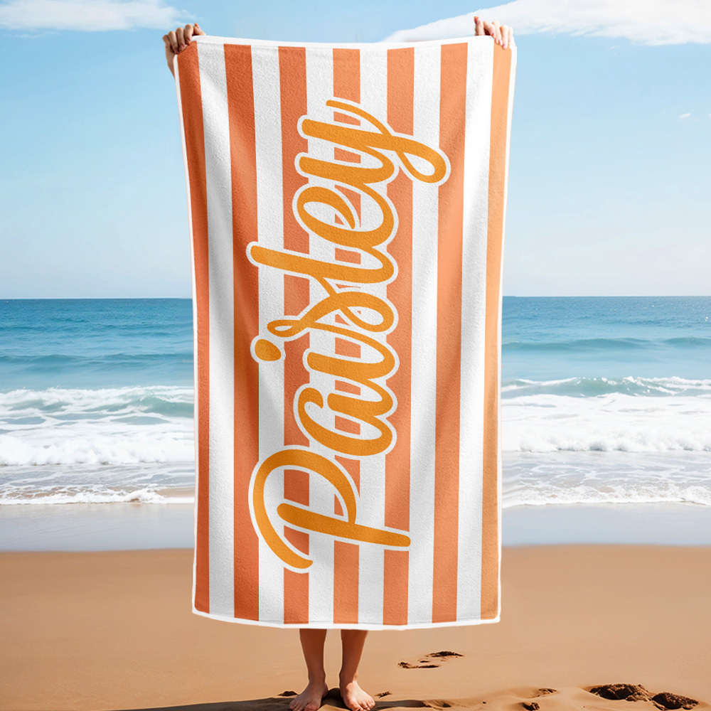 Custom Beach Towel Retro Stripe Style Personalized Name Bath Towel Pool Towel