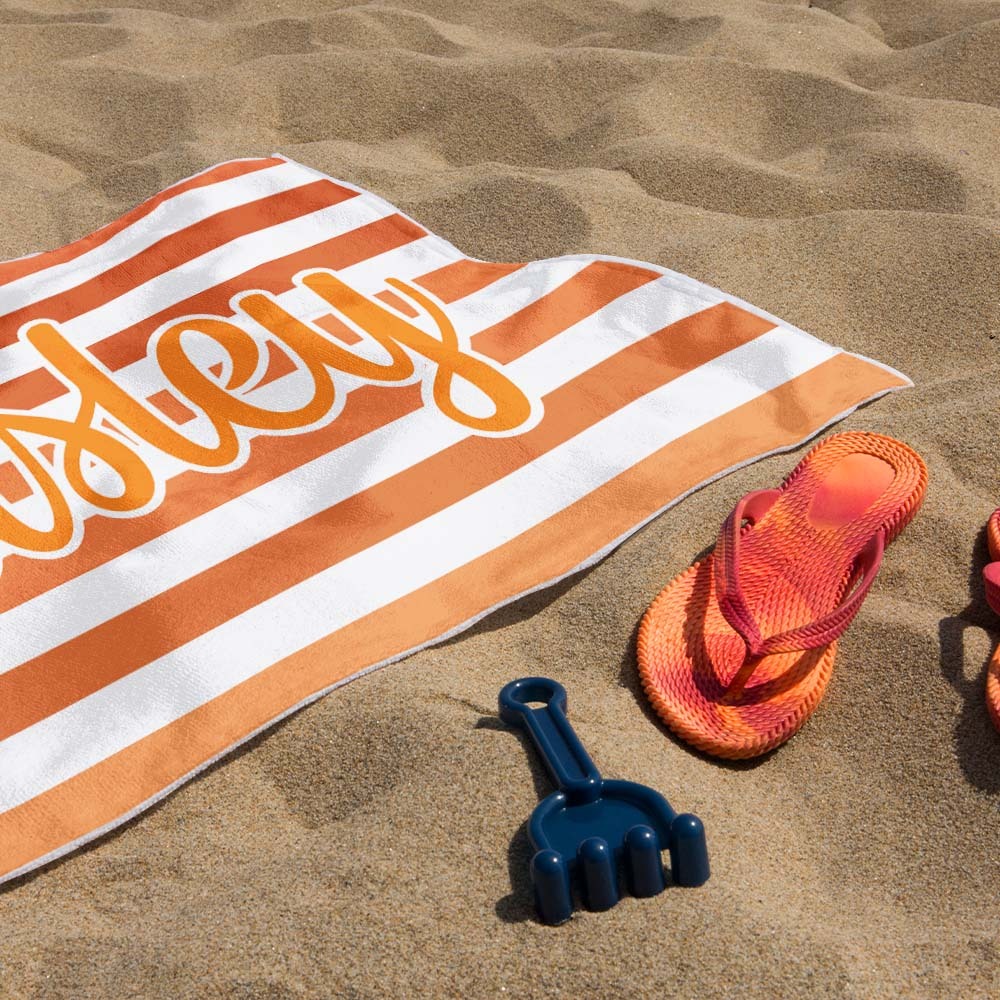 Custom Beach Towel Retro Stripe Style Personalized Name Bath Towel Pool Towel
