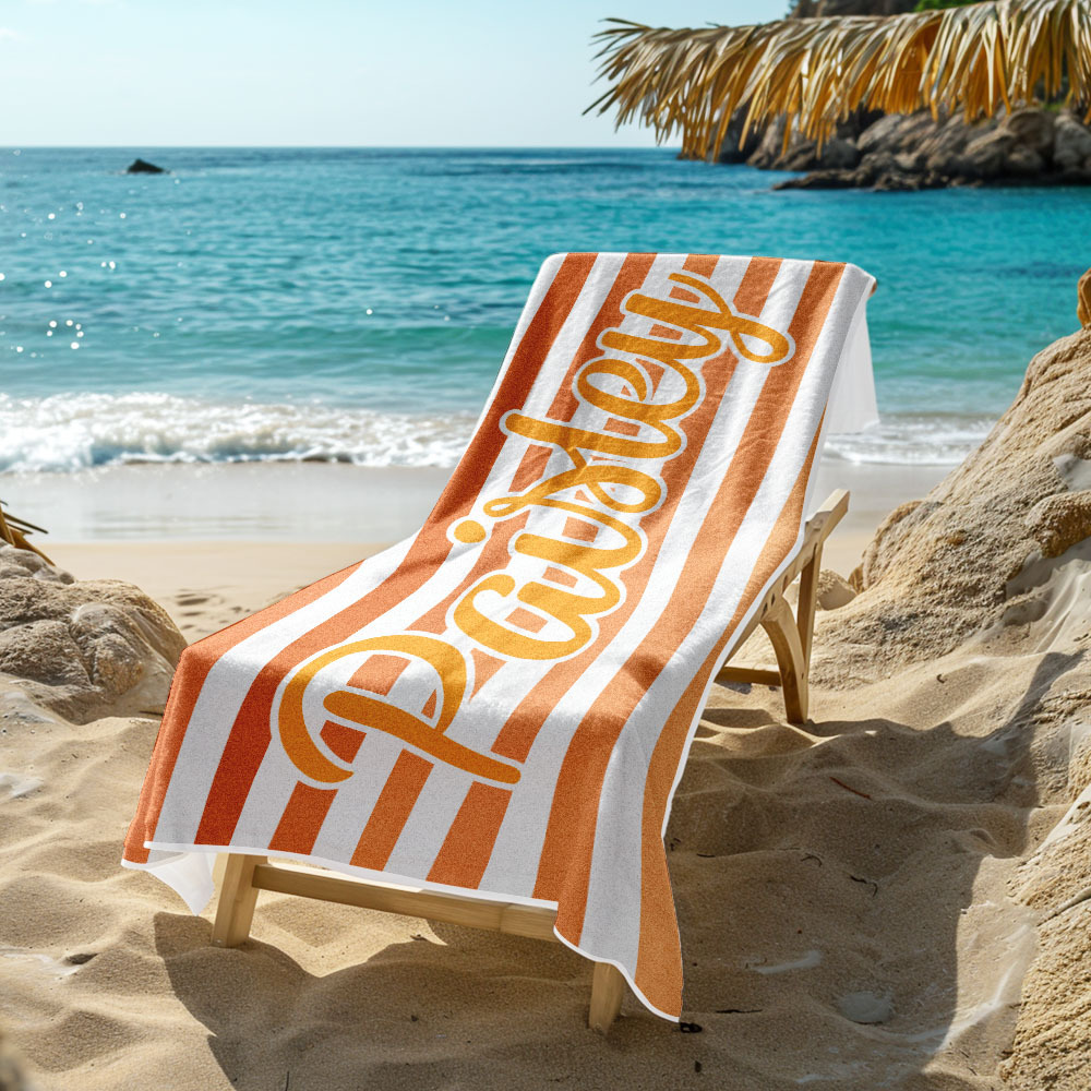 Custom Beach Towel Retro Stripe Style Personalized Name Bath Towel Pool Towel