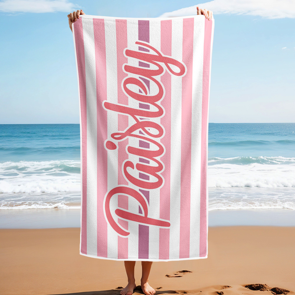 Custom Beach Towel Retro Stripe Style Personalized Name Bath Towel Pool Towel
