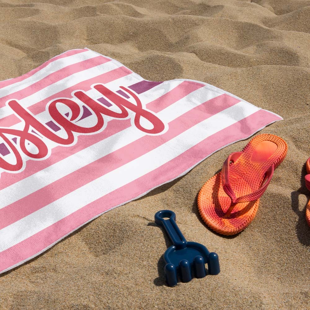 Custom Beach Towel Retro Stripe Style Personalized Name Bath Towel Pool Towel