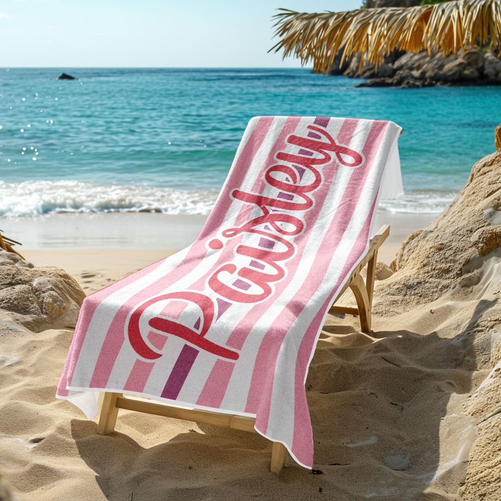 Custom Beach Towel Retro Stripe Style Personalized Name Bath Towel Pool Towel