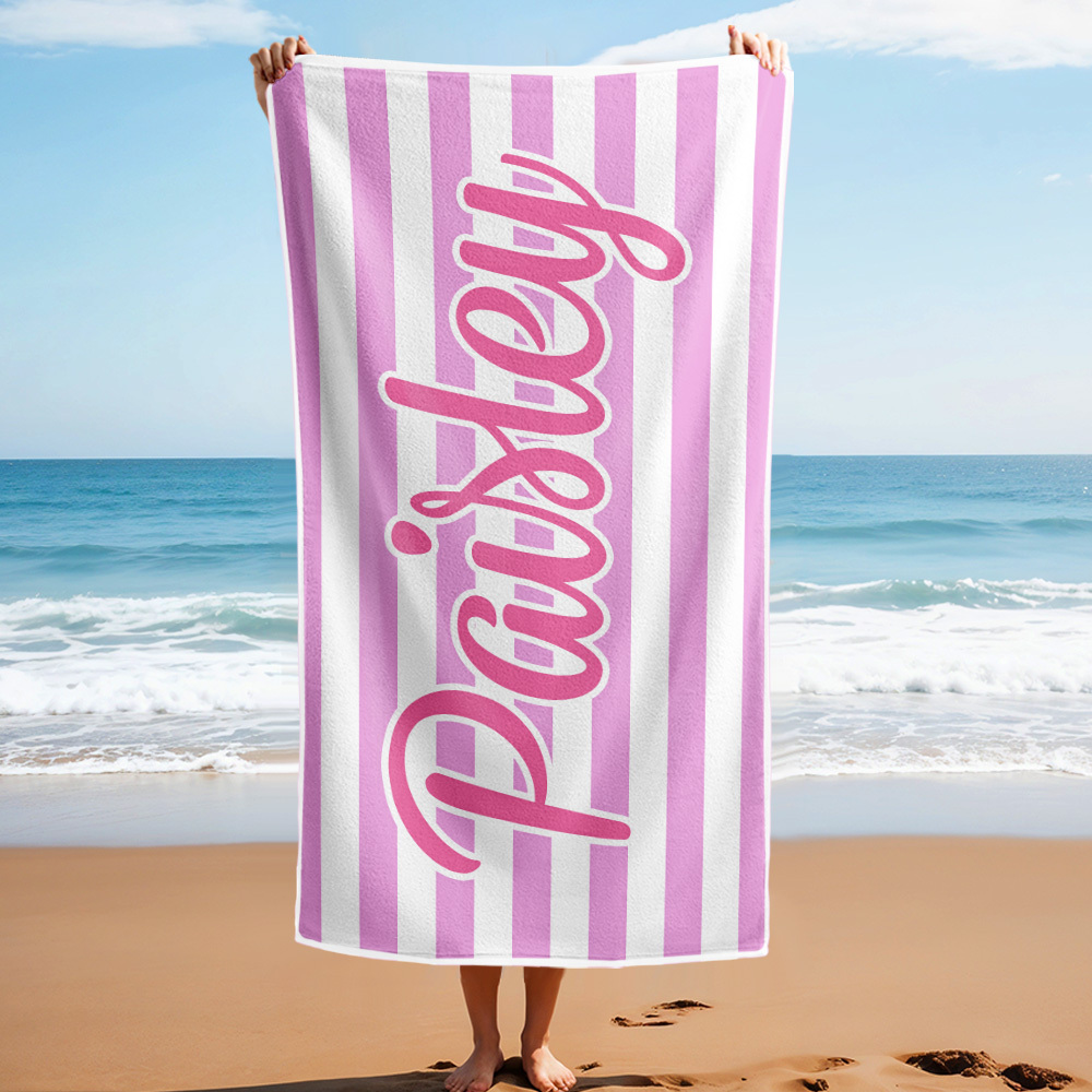 Custom Beach Towel Retro Stripe Style Personalized Name Bath Towel Pool Towel
