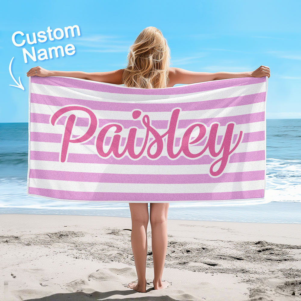Custom Beach Towel Retro Stripe Style Personalized Name Bath Towel Pool Towel 