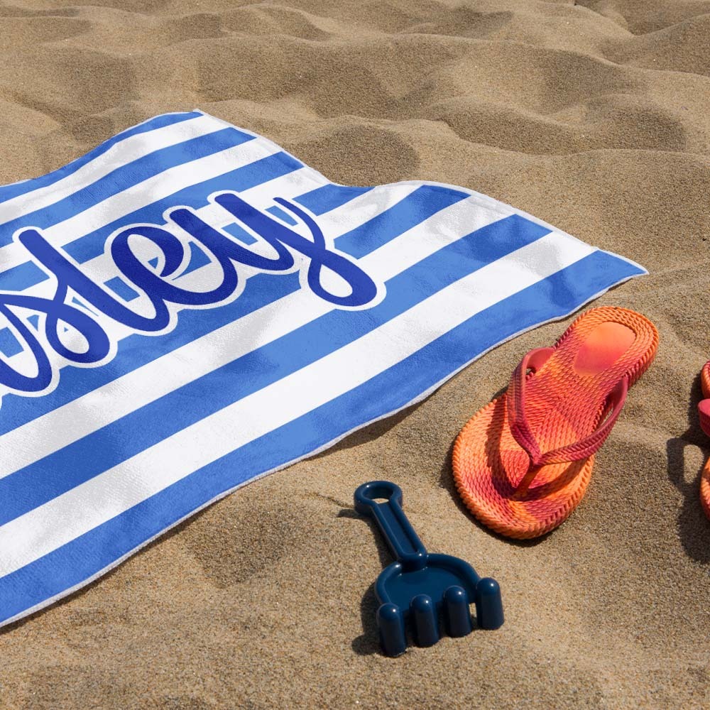 Custom Beach Towel Retro Stripe Style Personalized Name Bath Towel Pool Towel