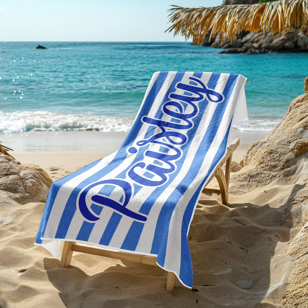 Custom Beach Towel Retro Stripe Style Personalized Name Bath Towel Pool Towel