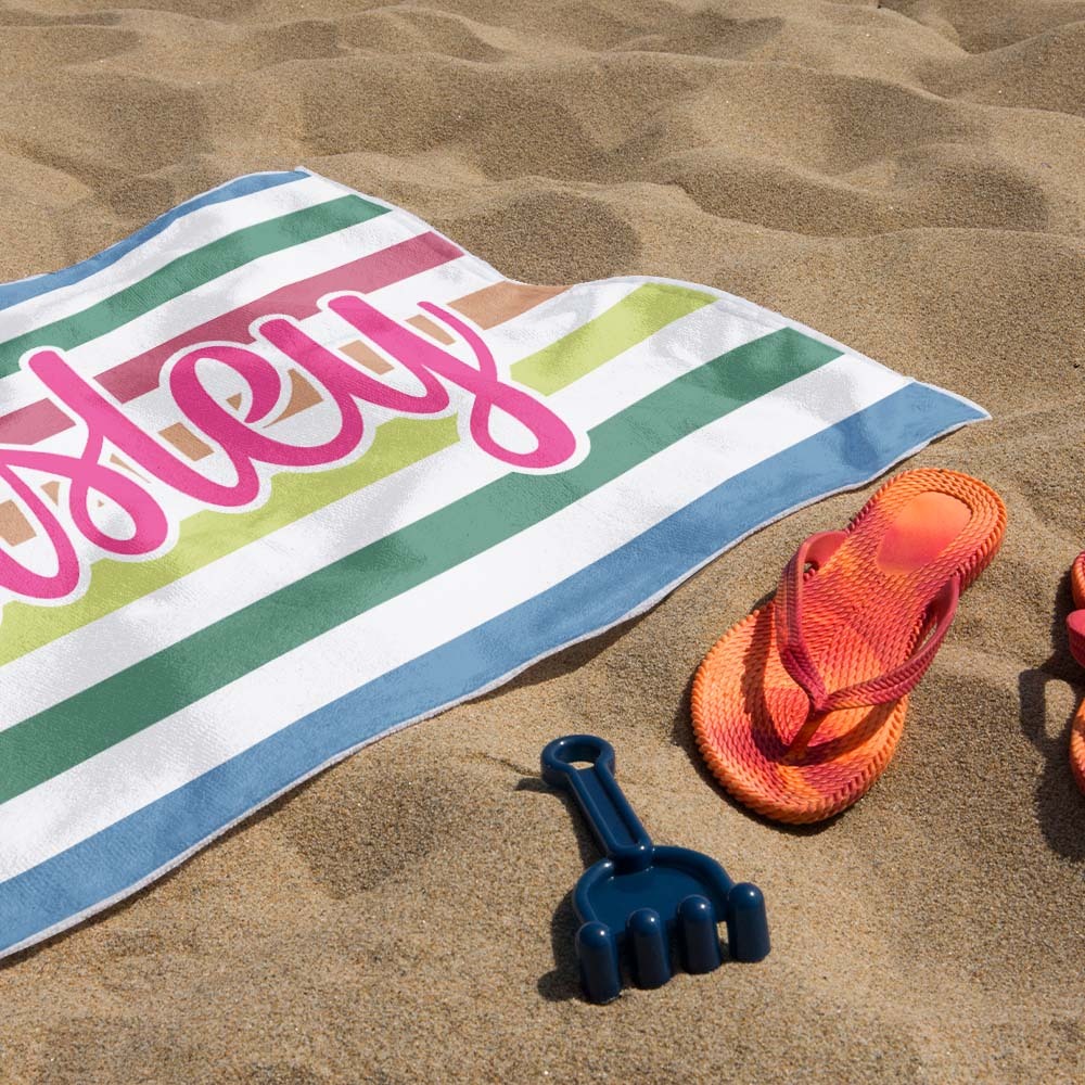 Custom Beach Towel Retro Stripe Style Personalized Name Bath Towel Pool Towel