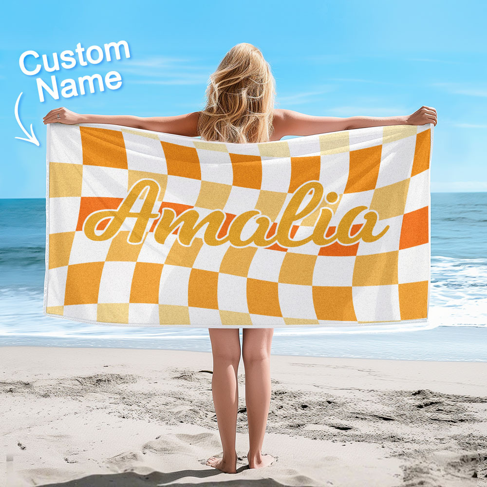 Custom Beach Towel Personalized Name Plaid Swimming Towel Summer Holiday Gift