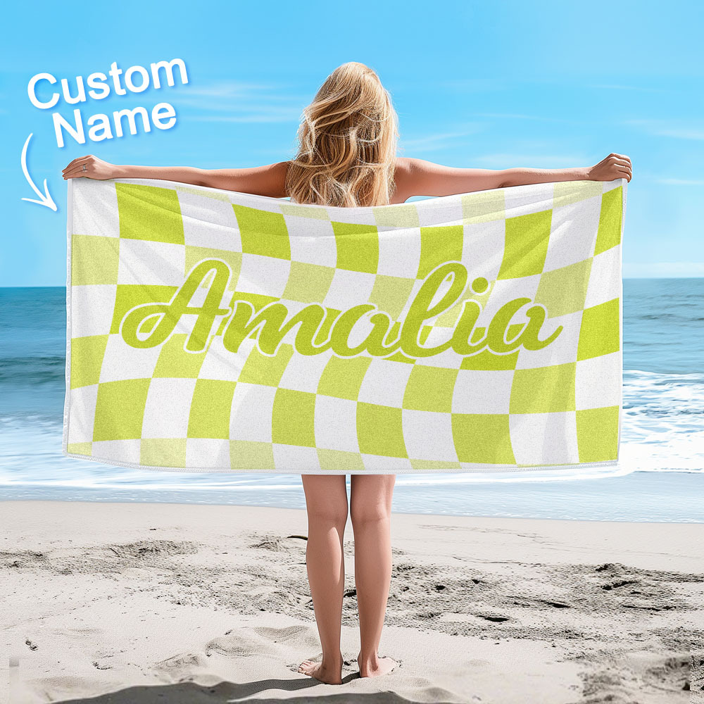 Custom Beach Towel Personalized Name Plaid Swimming Towel Summer Holiday Gift