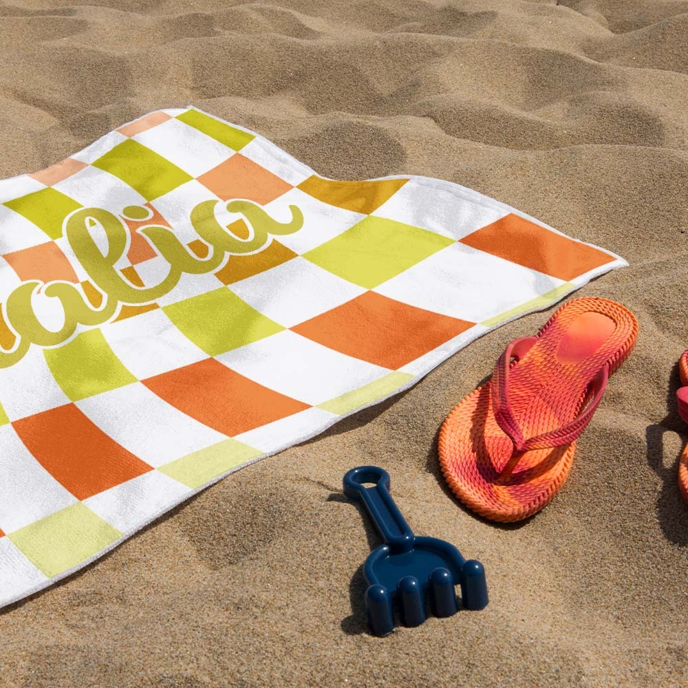 Custom Beach Towel Personalized Name Plaid Swimming Towel Summer Holiday Gift