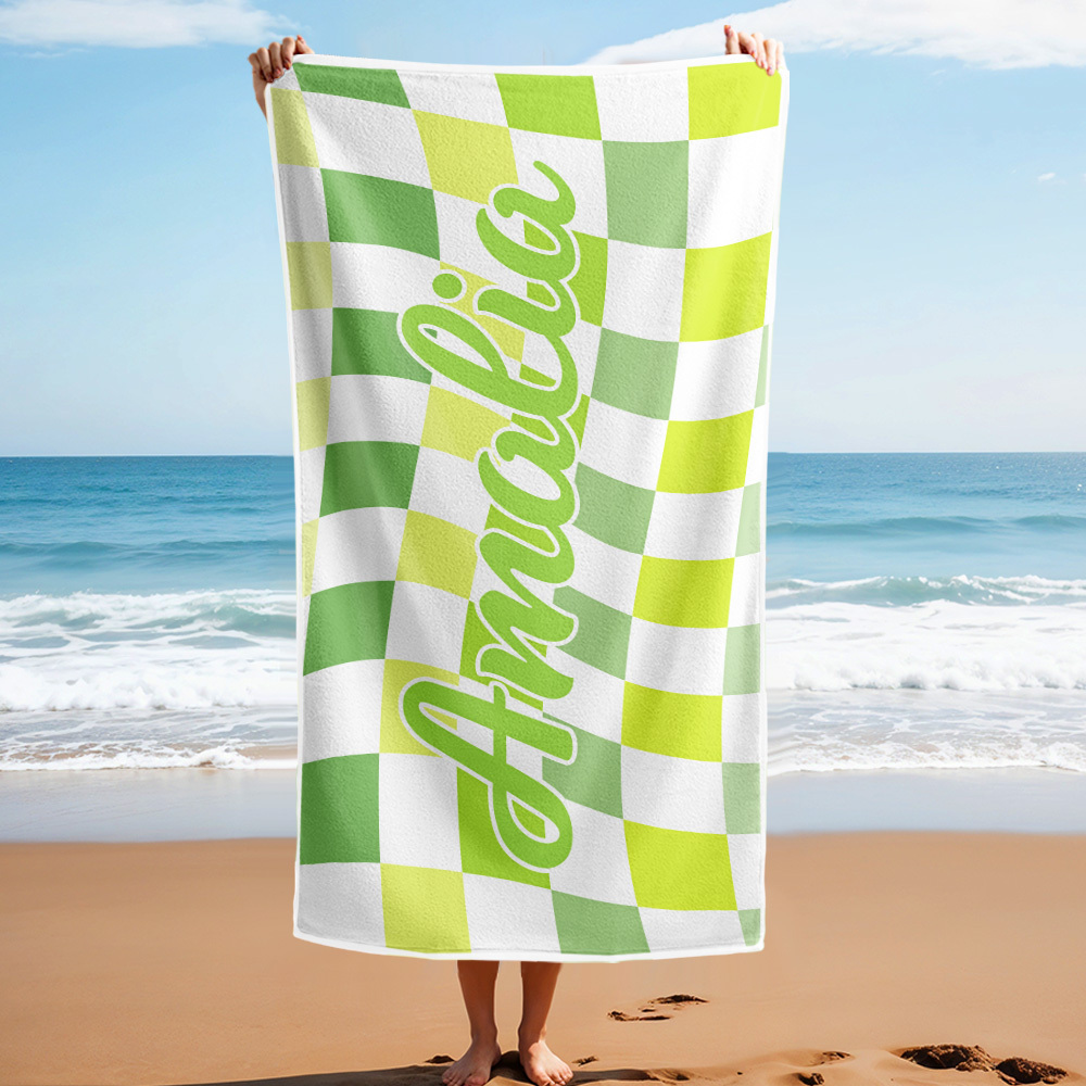 Custom Beach Towel Personalized Name Plaid Swimming Towel Summer Holiday Gift