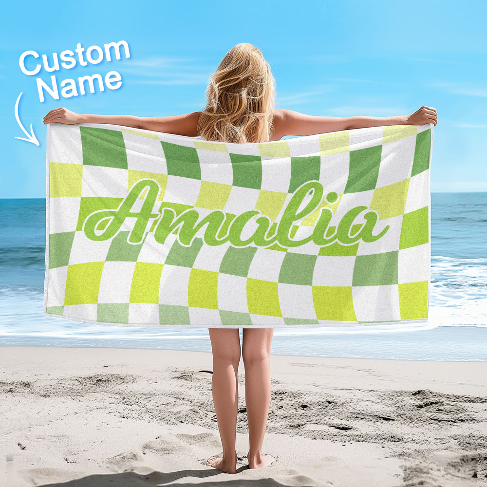 Custom Beach Towel Personalized Name Plaid Swimming Towel Summer Holiday Gift