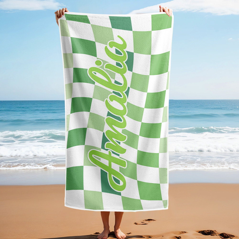 Custom Beach Towel Personalized Name Plaid Swimming Towel Summer Holiday Gift