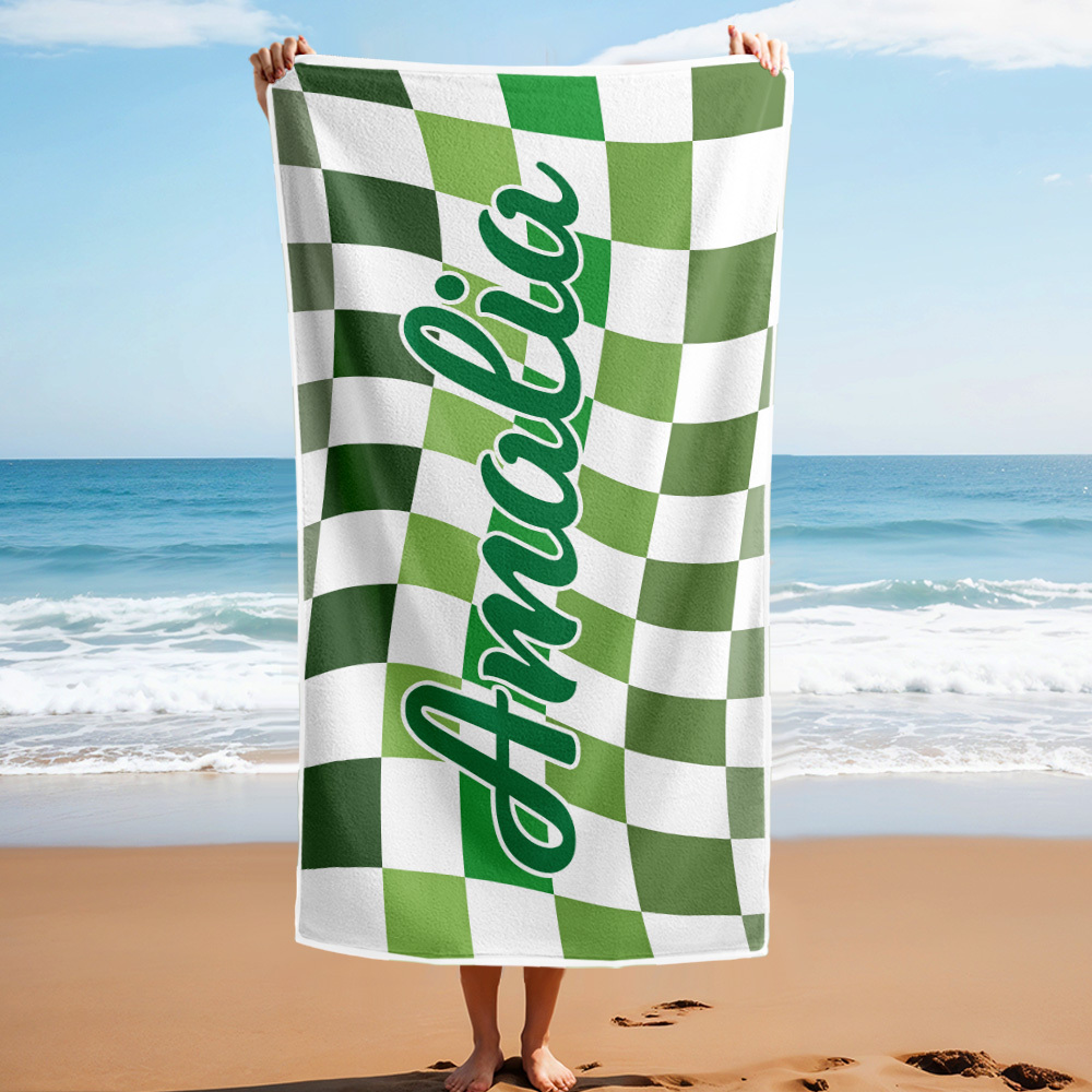 Custom Beach Towel Personalized Name Plaid Swimming Towel Summer Holiday Gift