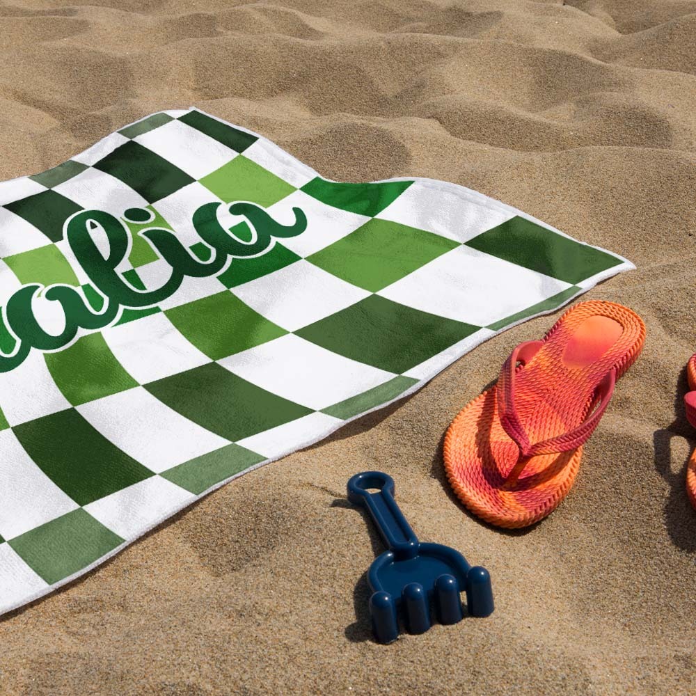 Custom Beach Towel Personalized Name Plaid Swimming Towel Summer Holiday Gift