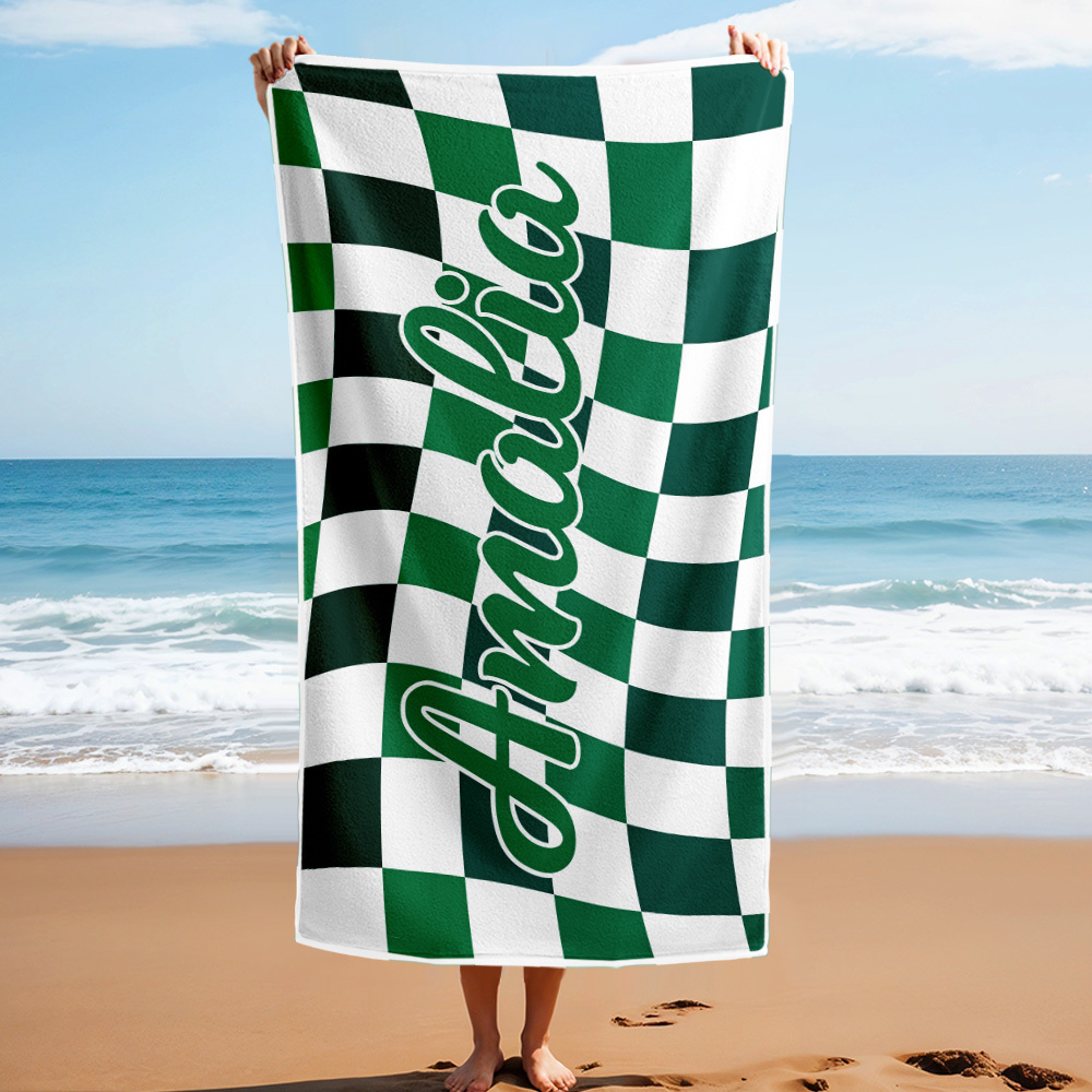 Custom Beach Towel Personalized Name Plaid Swimming Towel Summer Holiday Gift