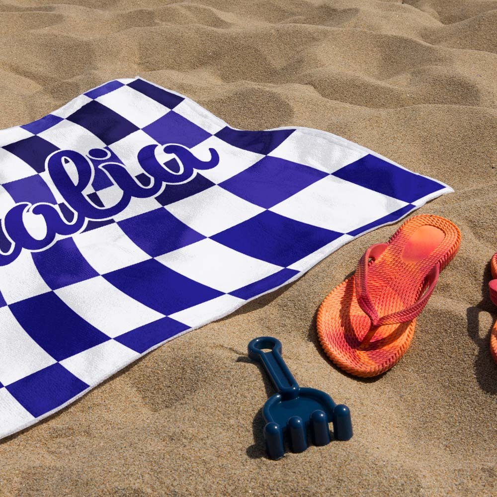 Custom Beach Towel Personalized Name Plaid Swimming Towel Summer Holiday Gift