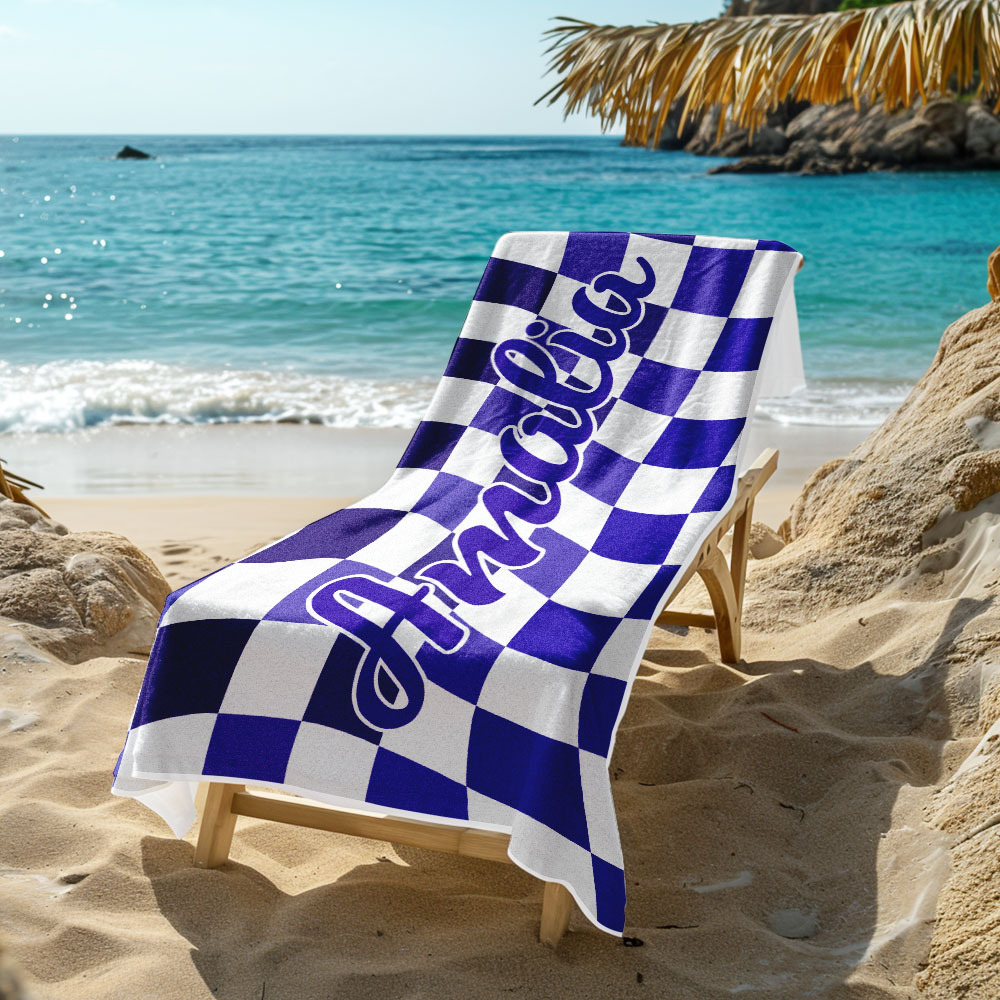 Custom Beach Towel Personalized Name Plaid Swimming Towel Summer Holiday Gift