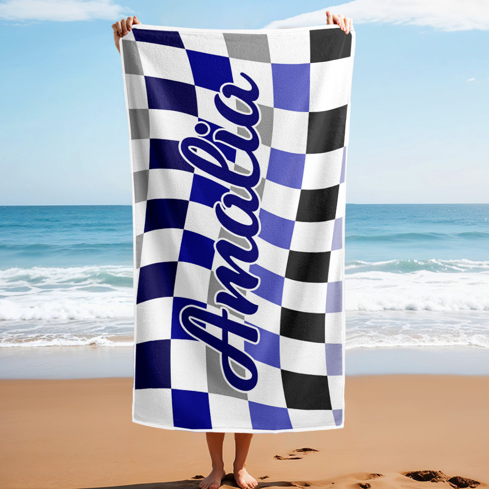 Custom Beach Towel Personalized Name Plaid Swimming Towel Summer Holiday Gift