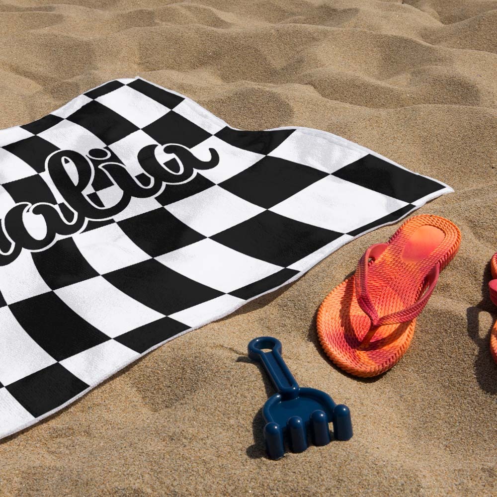 Custom Beach Towel Personalized Name Plaid Swimming Towel Summer Holiday Gift