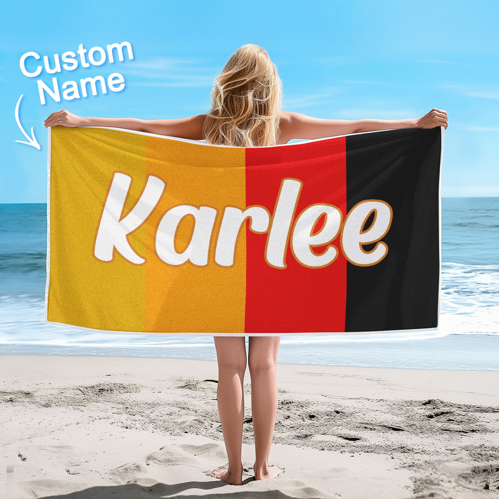 Custom Colorful Beach Towel With Name Personalized Pool Towel Groovy Birthday Vacation Gift