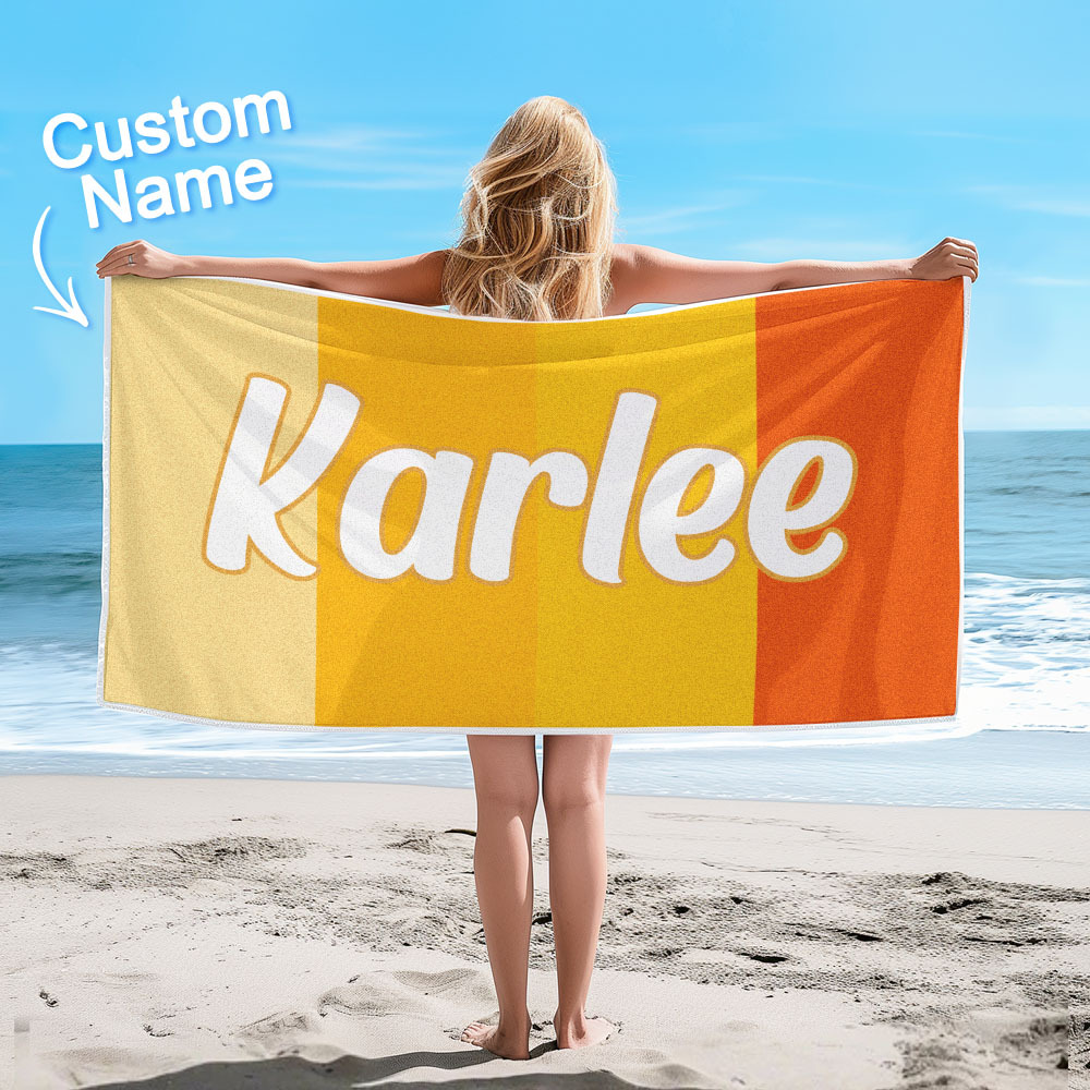 Custom Colorful Beach Towel With Name Personalized Pool Towel Groovy Birthday Vacation Gift