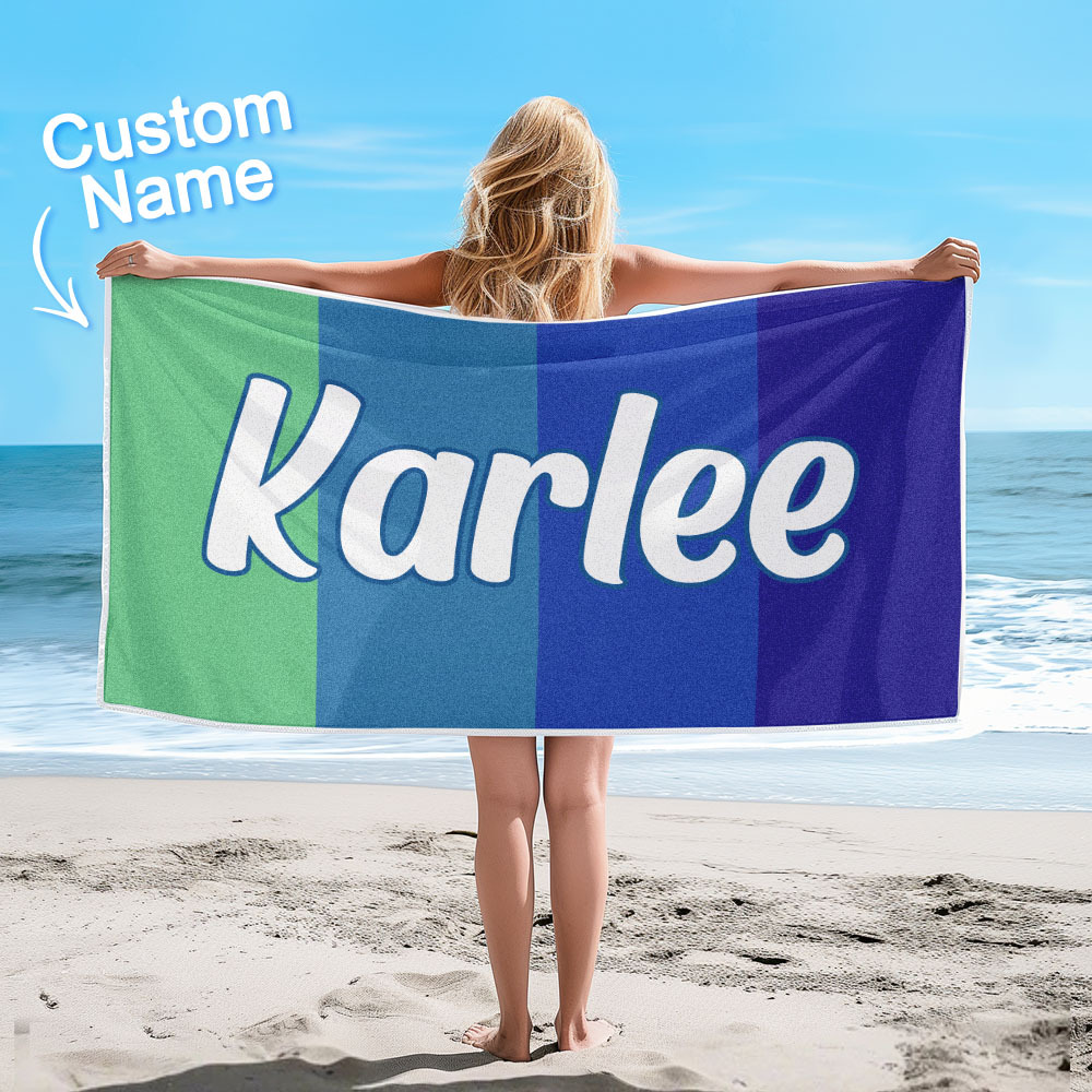 Custom Colorful Beach Towel With Name Personalized Pool Towel Groovy Birthday Vacation Gift