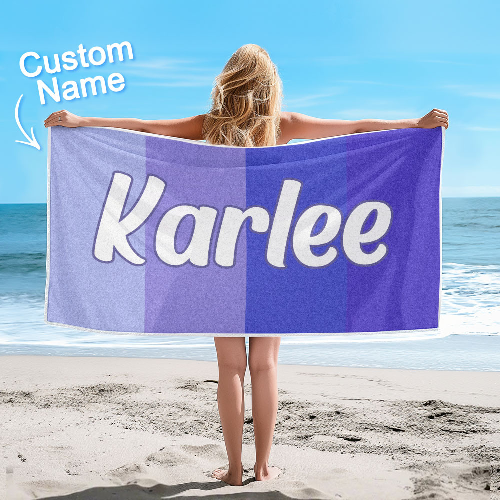 Custom Colorful Beach Towel With Name Personalized Pool Towel Groovy Birthday Vacation Gift
