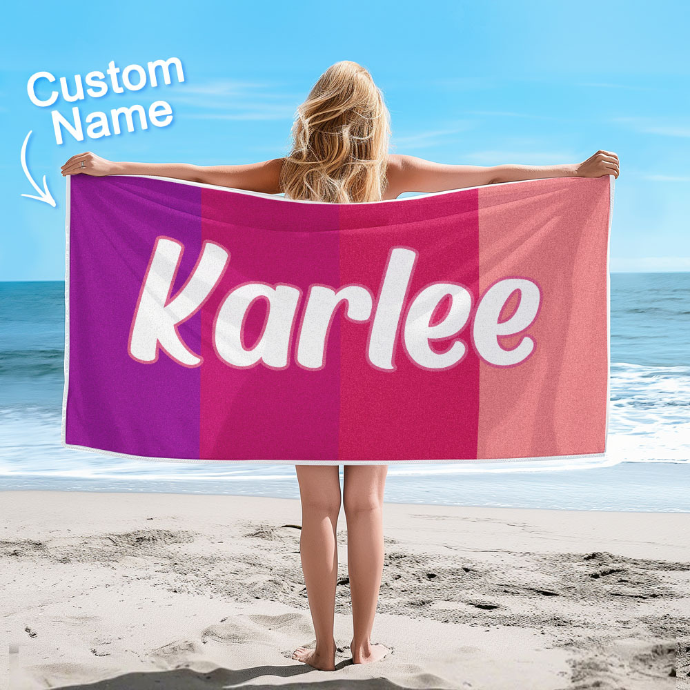 Custom Colorful Beach Towel With Name Personalized Pool Towel Groovy Birthday Vacation Gift