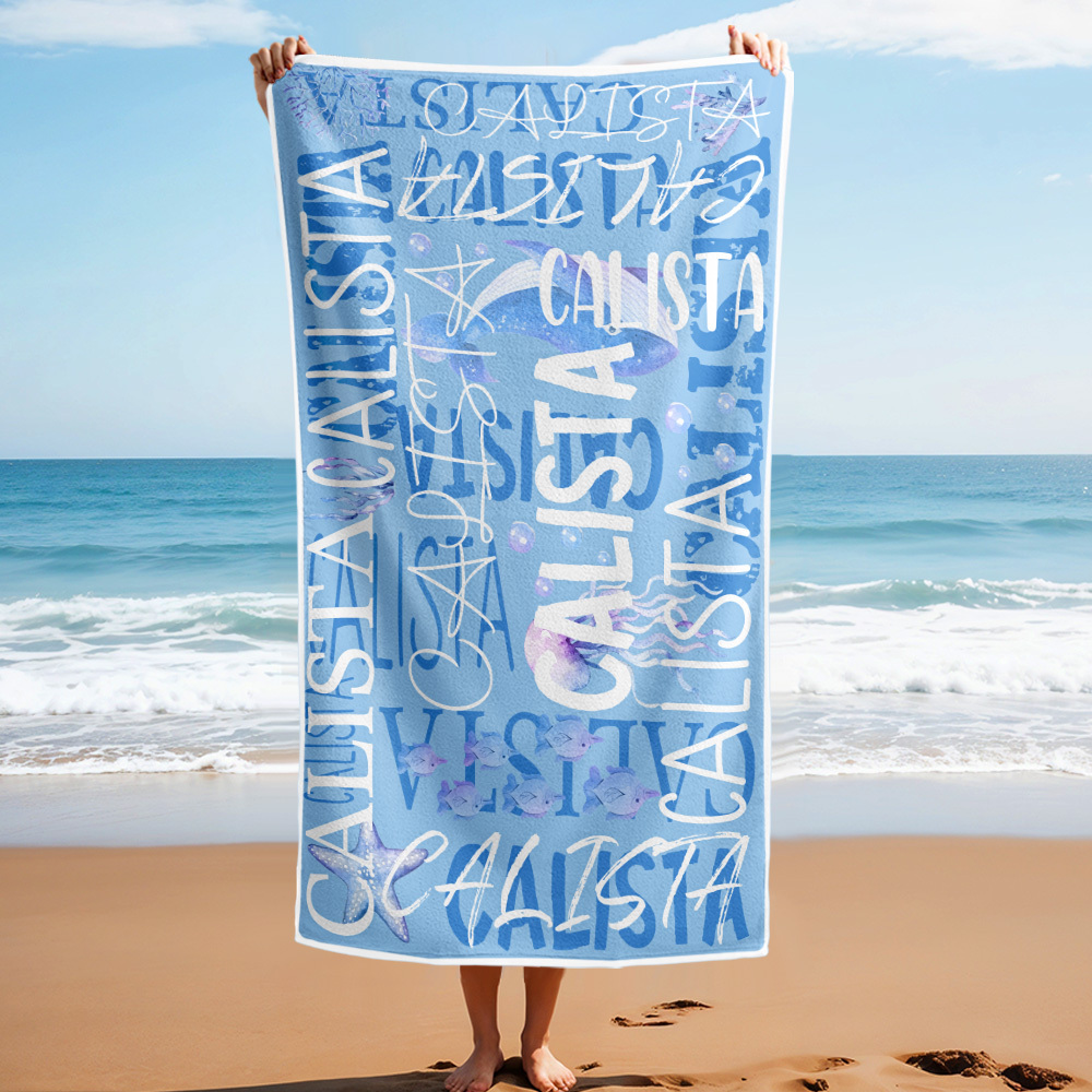 Personalized Turtle Beach Towel with Name Custom Monogram Beach Towel