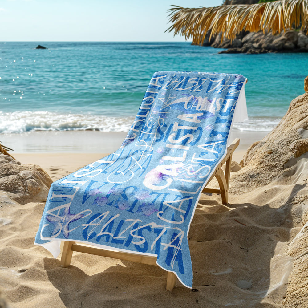 Personalized Turtle Beach Towel with Name Custom Monogram Beach Towel