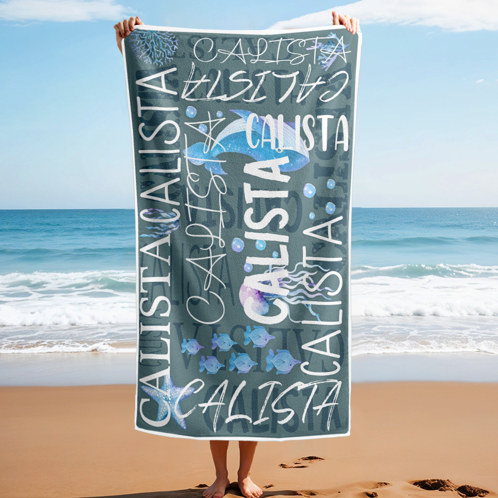 Personalized Turtle Beach Towel with Name Custom Monogram Beach Towel