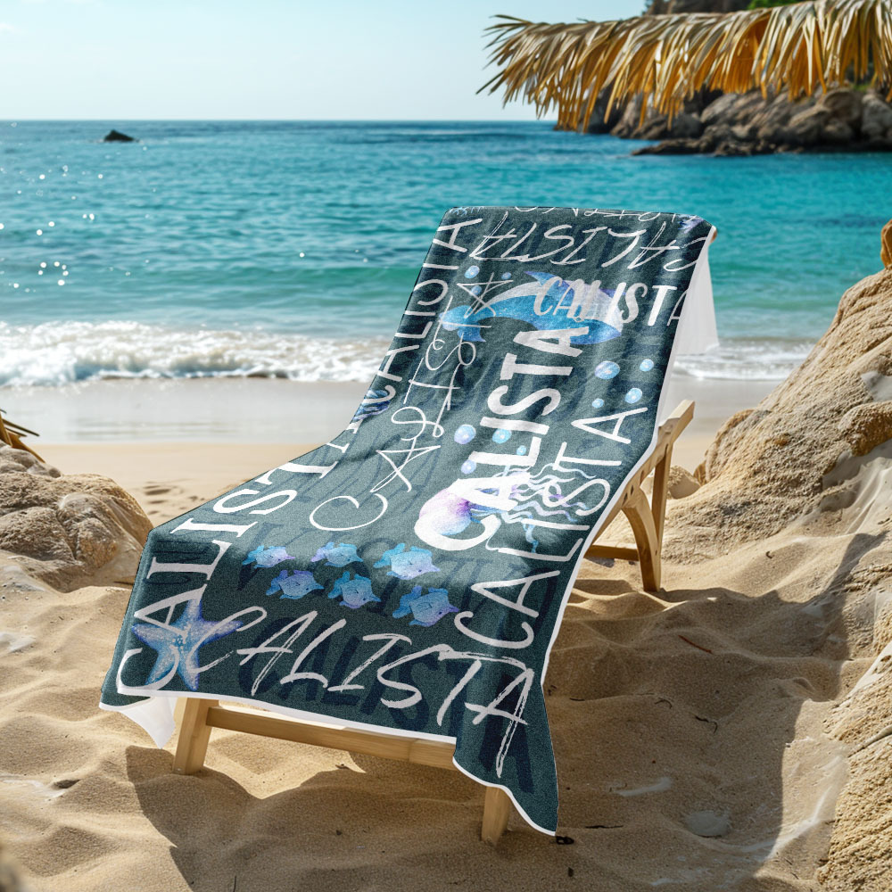 Personalized Turtle Beach Towel with Name Custom Monogram Beach Towel