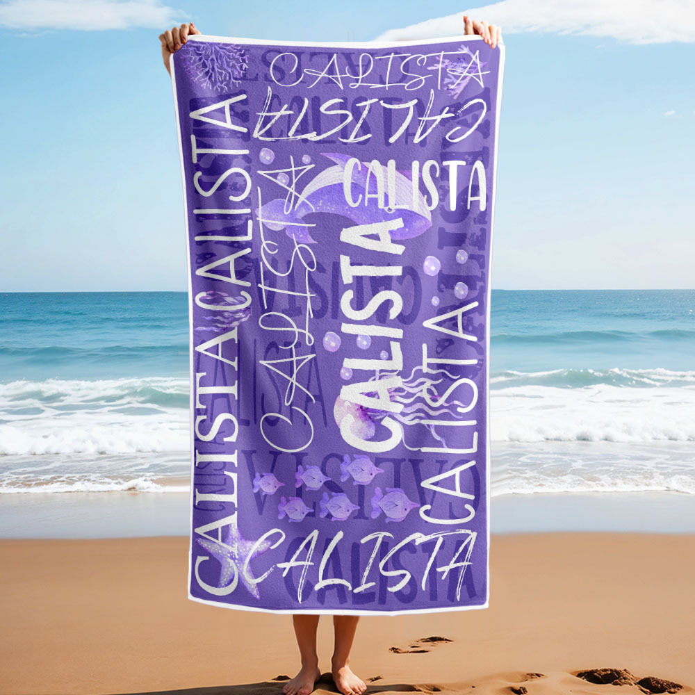 Personalized Turtle Beach Towel with Name Custom Monogram Beach Towel