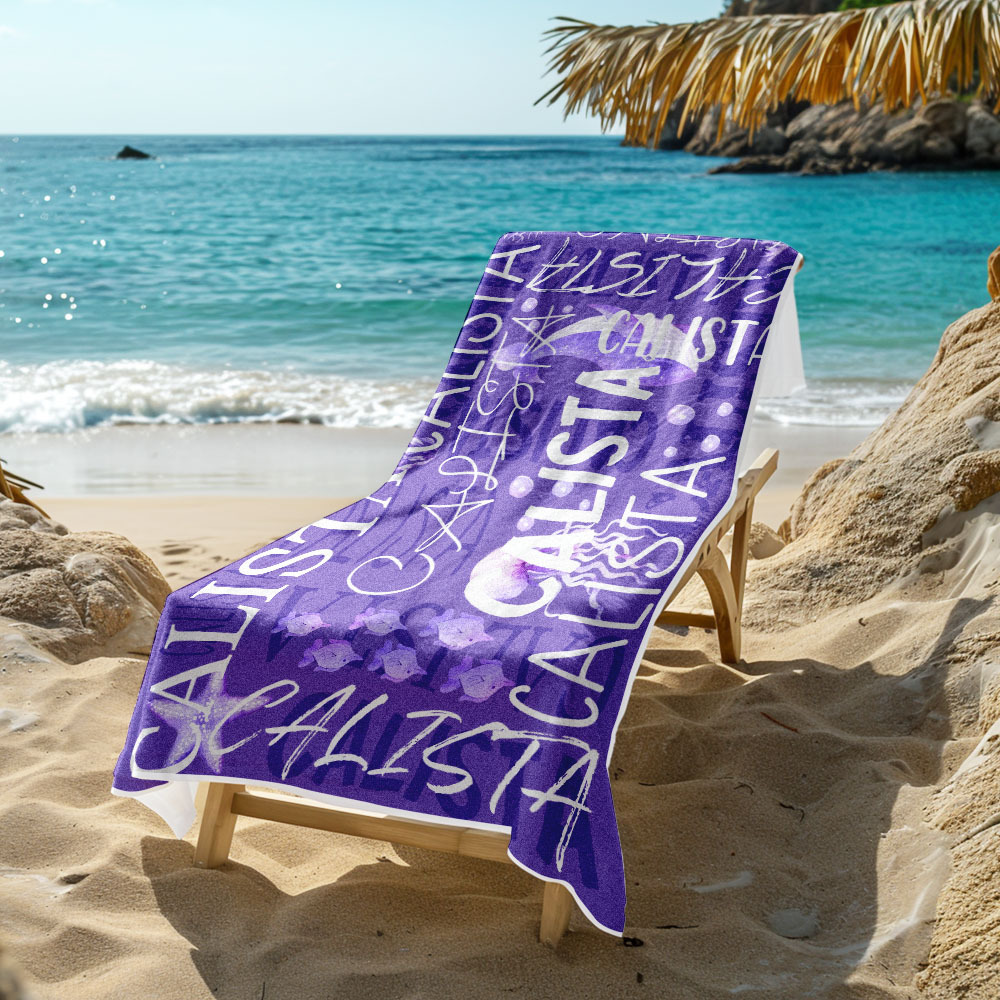 Personalized Turtle Beach Towel with Name Custom Monogram Beach Towel