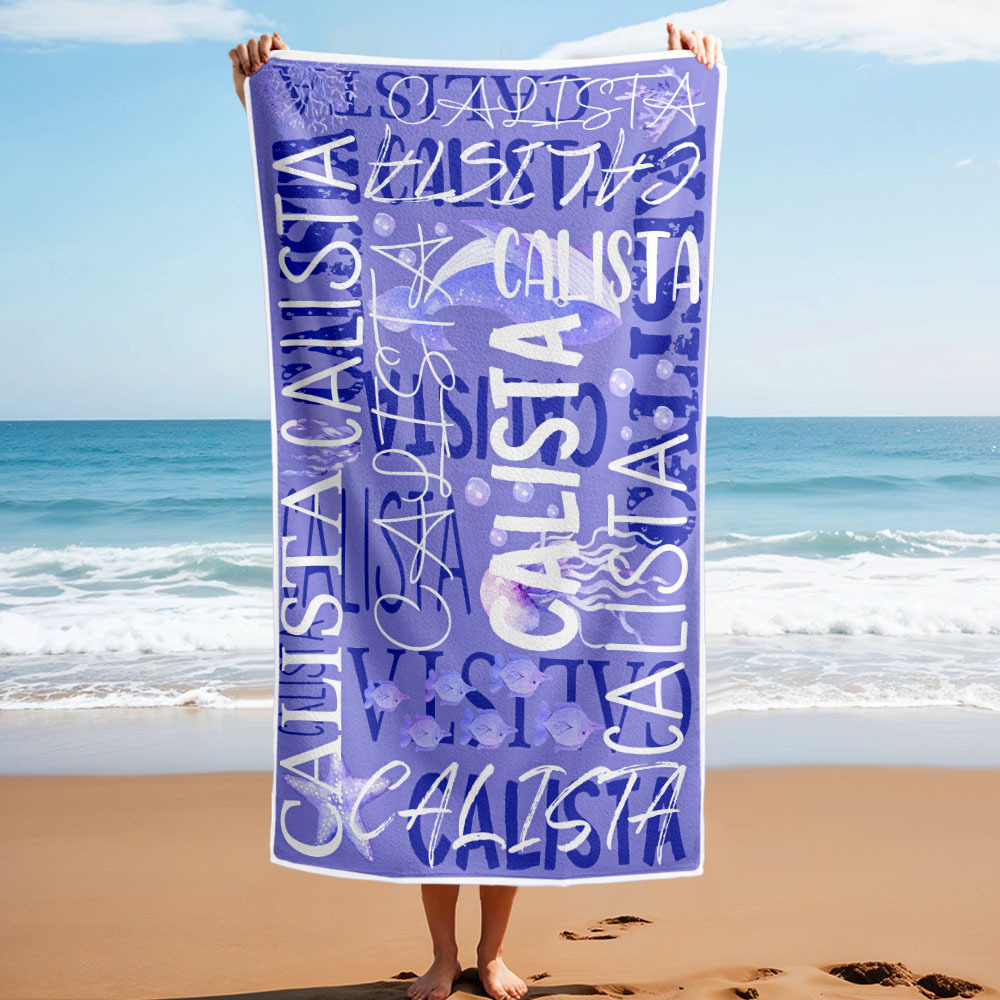 Personalized Turtle Beach Towel with Name Custom Monogram Beach Towel