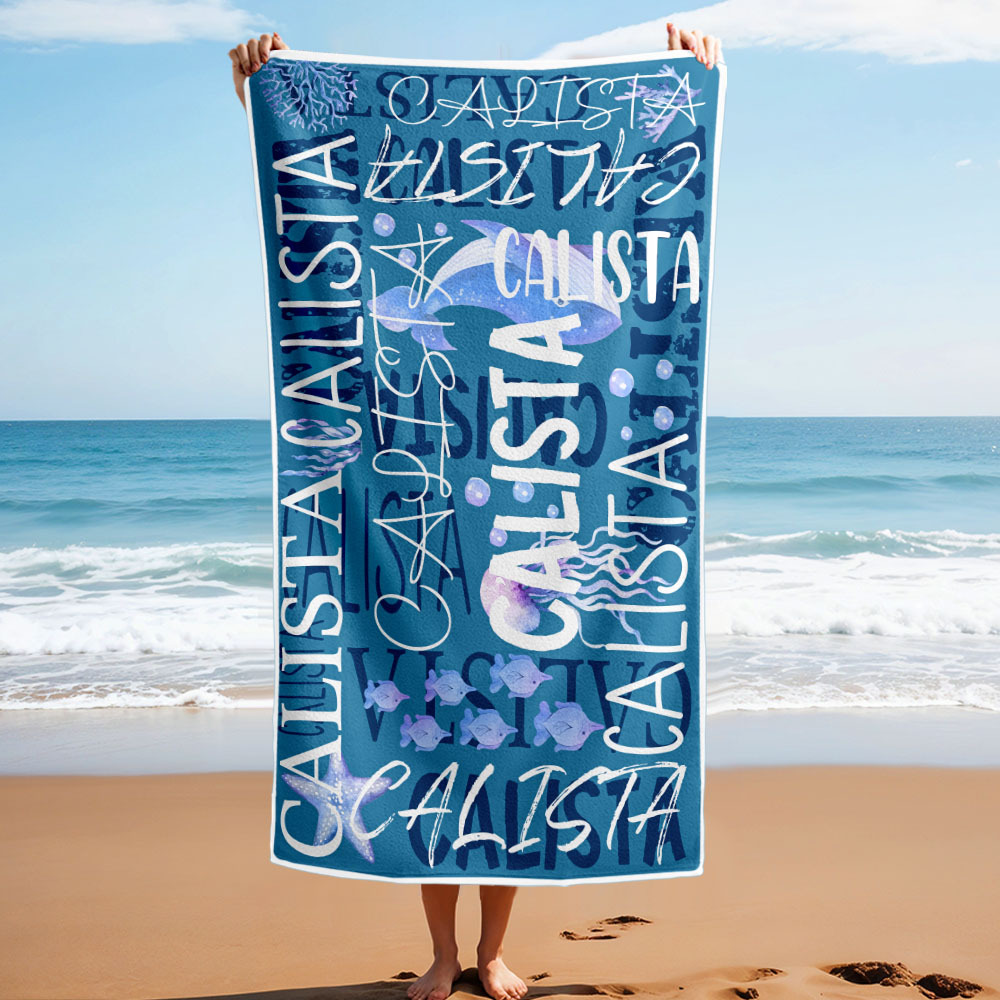 Personalized Turtle Beach Towel with Name Custom Monogram Beach Towel