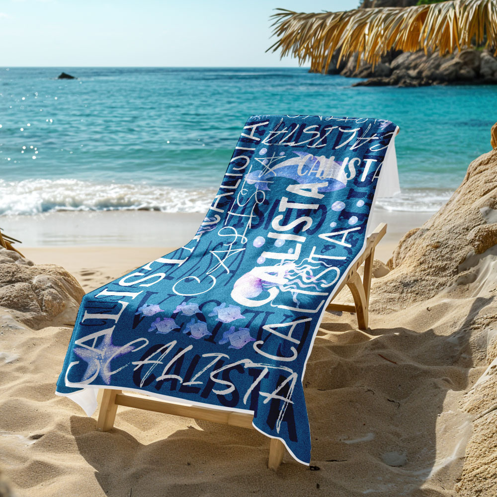 Personalized Turtle Beach Towel with Name Custom Monogram Beach Towel