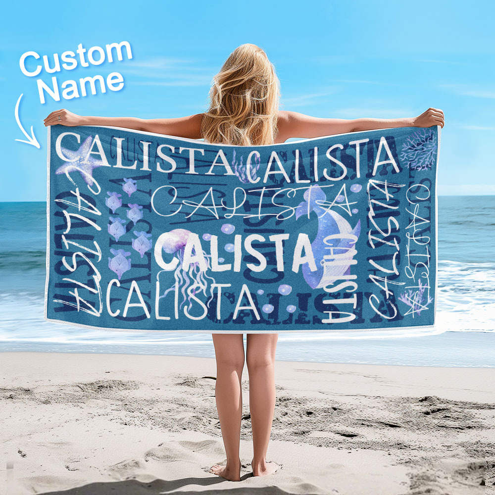 Personalized Turtle Beach Towel with Name Custom Monogram Beach Towel