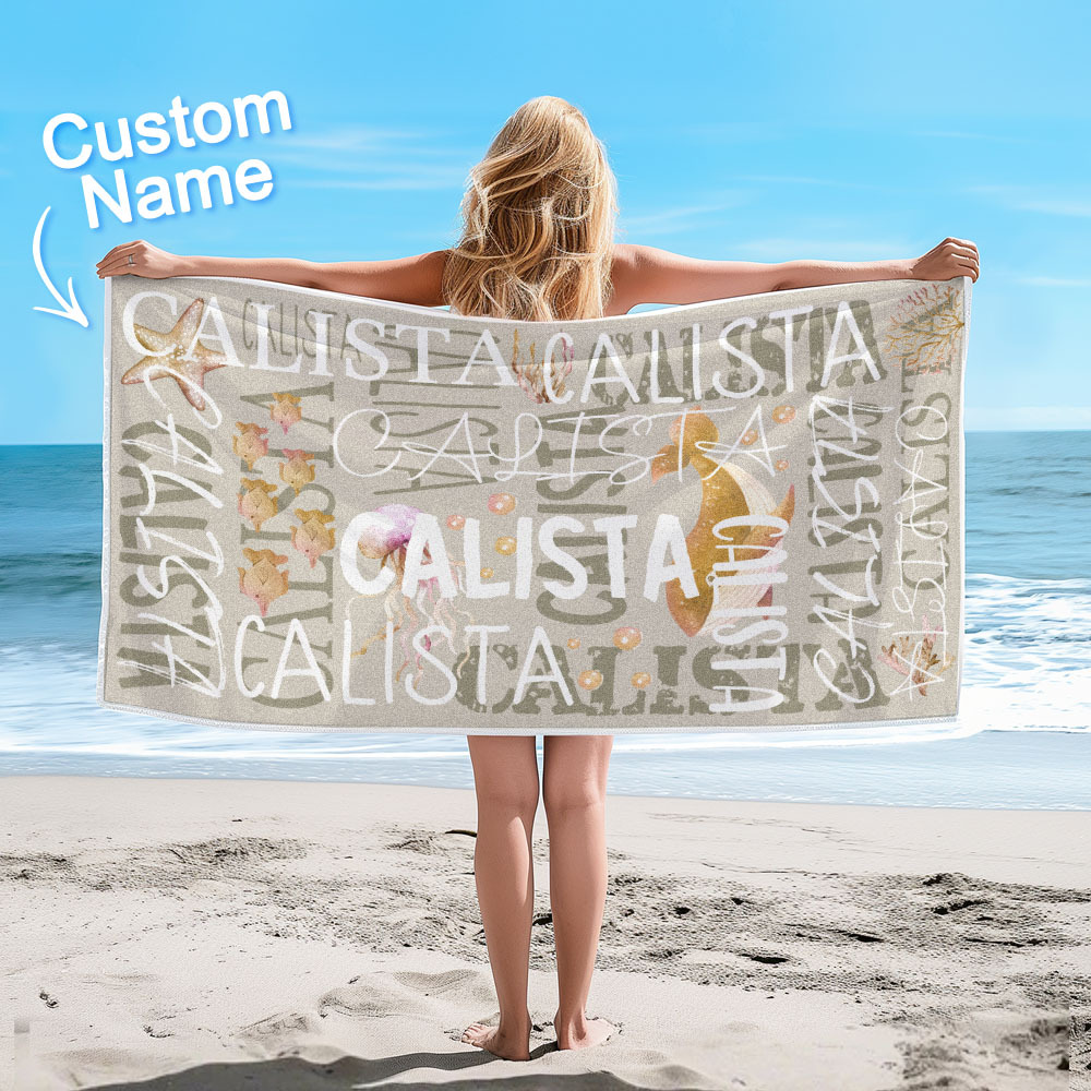 Personalized Turtle Beach Towel with Name Custom Monogram Beach Towel