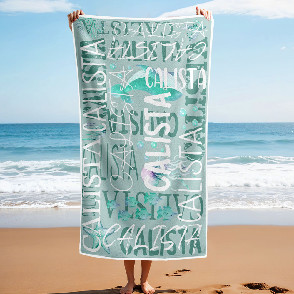 Personalized Turtle Beach Towel with Name Custom Monogram Beach Towel