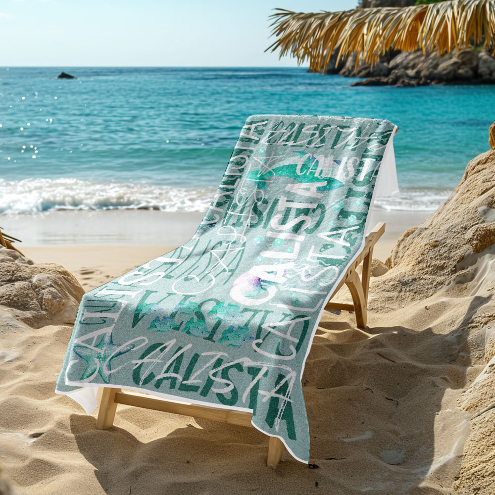 Personalized Turtle Beach Towel with Name Custom Monogram Beach Towel